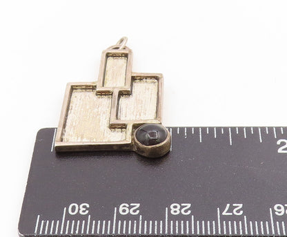925 Sterling Silver Vintage Pendant Cabochon Onyx Geometric Architecture PT25443