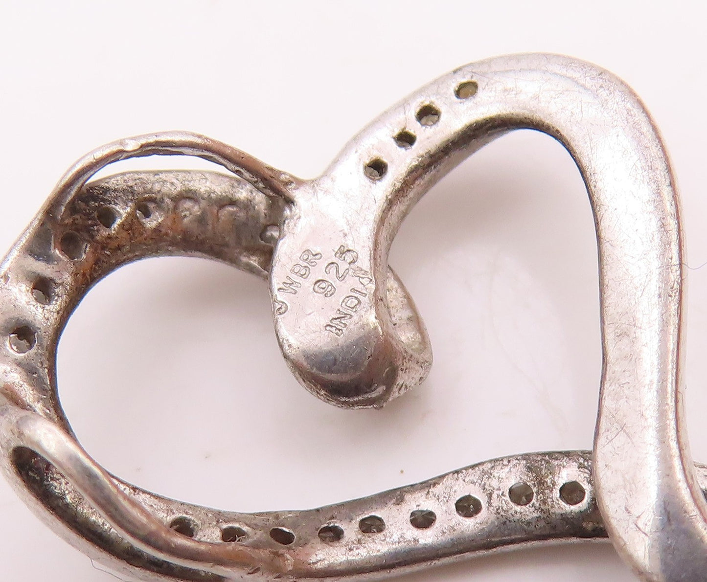 925 Sterling Silver  Vintage Genuine Diamonds Open Love Heart Pendant  PT17763