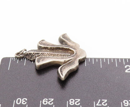 925 Sterling Silver Vintage Pendant Etched Blooming Lotus Floral Charm  PT25030