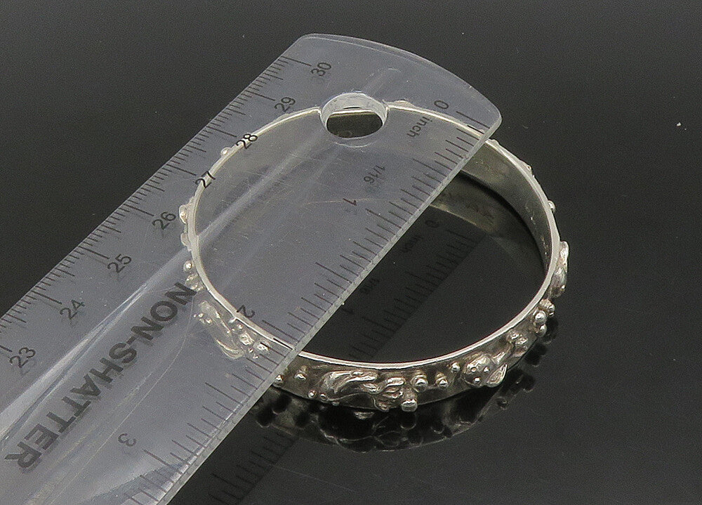 DESIGNER 925 Silver  Vintage Shiny Fish Pattern Petite Bangle Bracelet  BT9057