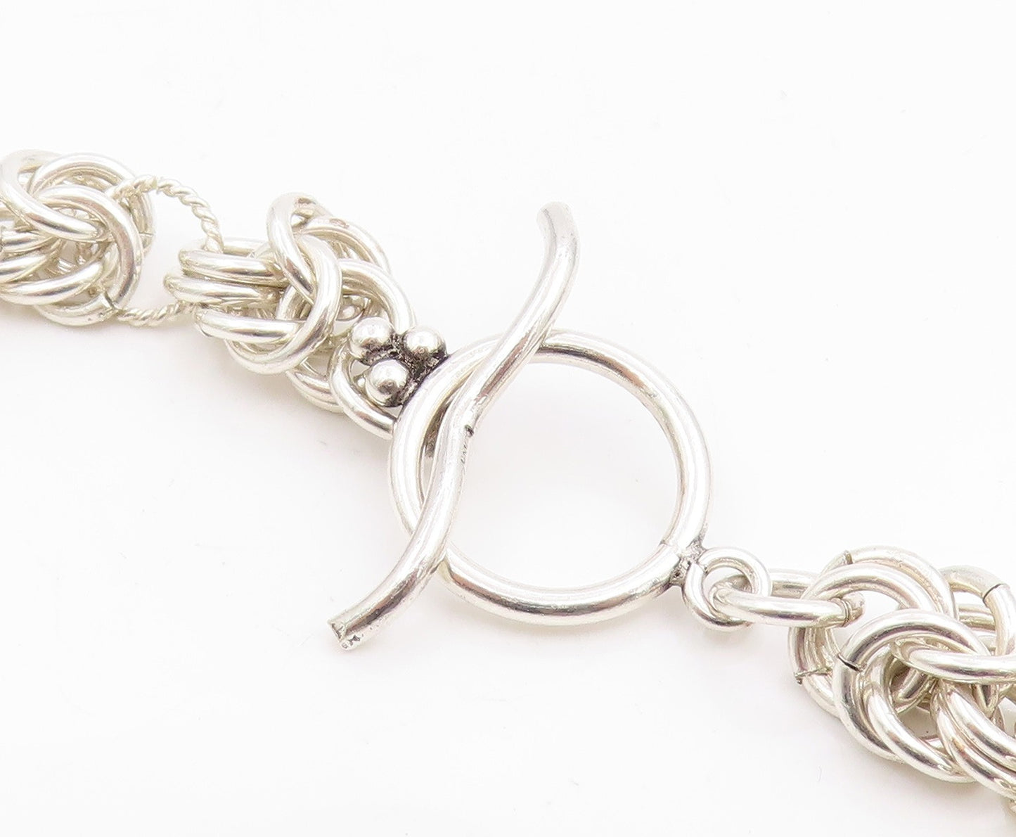 925 Sterling Silver Vintage Necklace Elegant Intricate Link Floral Chain  NE4875