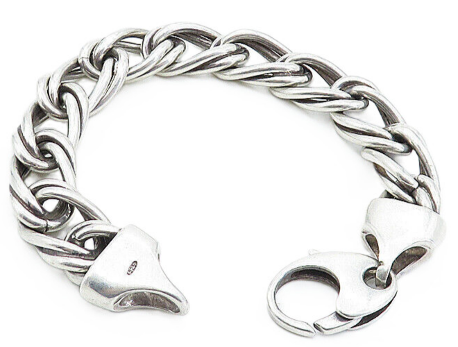 925 Sterling Silver  Vintage Shiny Double Twist Link Chain Bracelet  BT2286