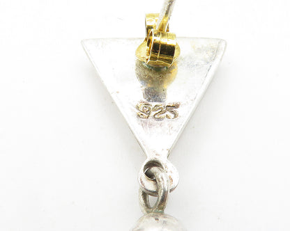 925 Sterling Silver  Vintage Shiny Triangle Linked Dangle Earrings  EG5466
