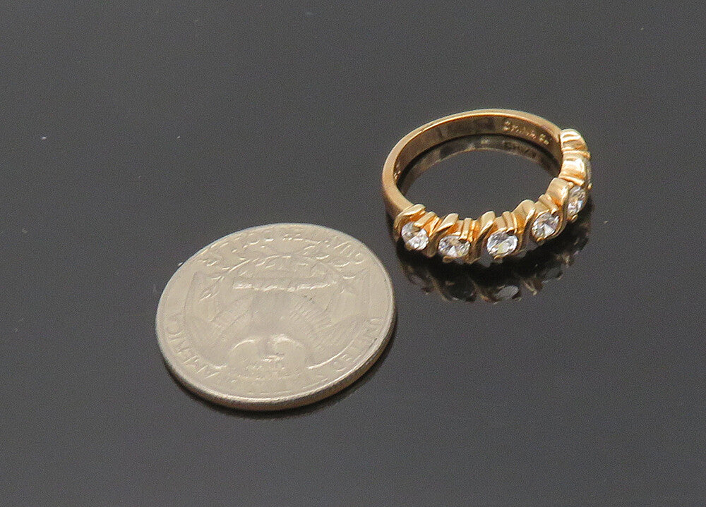 925 Sterling Silver  Vintage Topaz Shiny Gold Plated Band Ring Sz 7  RG20571