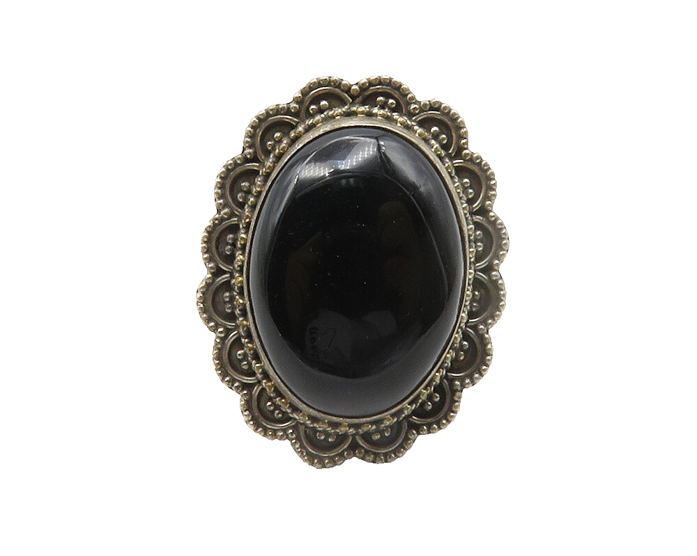 925 Sterling Silver  Vintage Cabochon Black Onyx Cocktail Ring Sz 6  RG13779