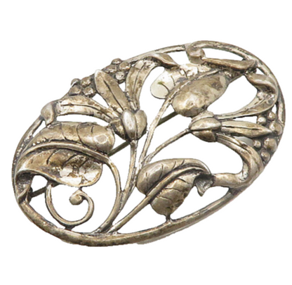 DANECRAFT 925 Silver  Vintage Dark Tone Floral Vine Motif Brooch Pin  BP7661