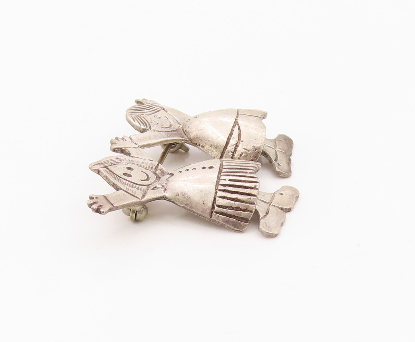 925 Sterling Silver Vintage Brooch EFS Dancing Children Figural Pin  BP12543