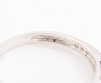 925 Sterling Silver Vintage Ring Oval Cut Ruby Real Diamonds Inlay Sz 8 RG29234