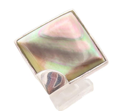 925 Sterling Silver Vintage Ring Minimalist Square Cut Abalone  Sz 7  RG28411