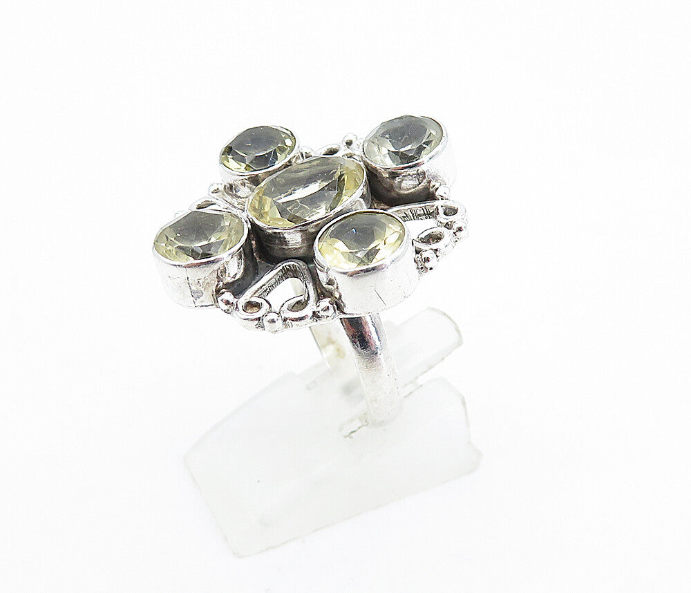925 Sterling Silver  Vintage Yellow Topaz Swirl Cocktail Ring Sz 9.5  RG5597
