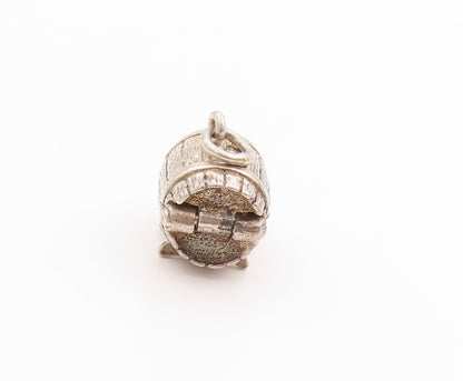 925 Sterling Silver Vintage Pendant 3D Etched Barrel Design Charm OPENS  PT24880