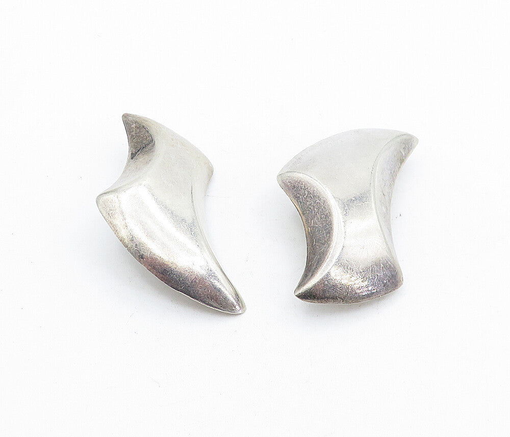 MEXICO 925 Sterling Silver Vintage Shiny Modernist Non Pierce Earrings EG2715