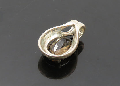925 Sterling Silver  Vintage Prong Set Faceted Smoky Topaz Pendant  PT16874