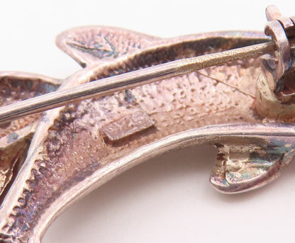 925 Sterling Silver  Vintage Shiny Triple Leaping Dolphins Brooch Pin  BP3505