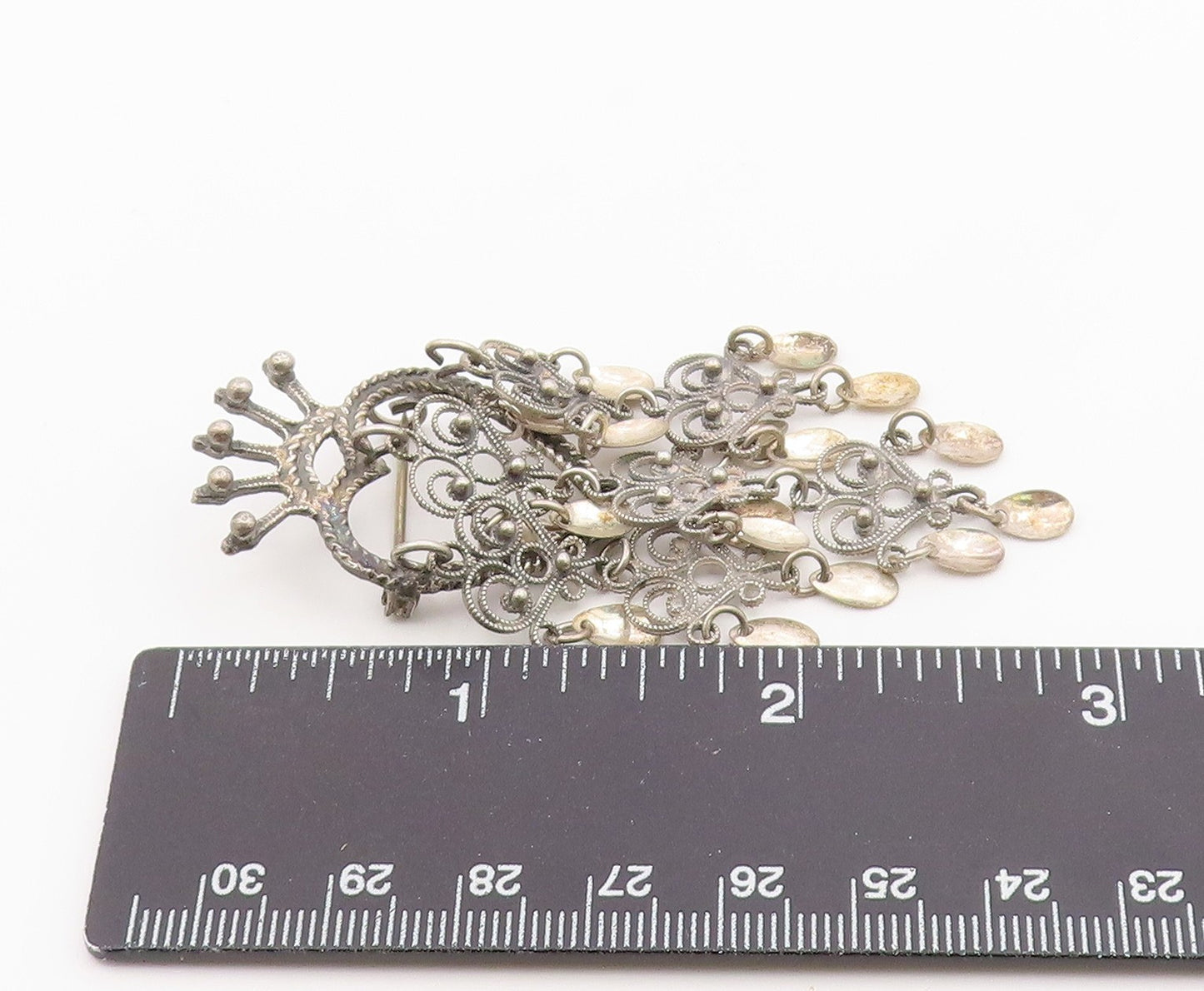 925 Sterling Silver Vintage Brooch Pin NORWAY Crowned Heart Filigree  BP12612
