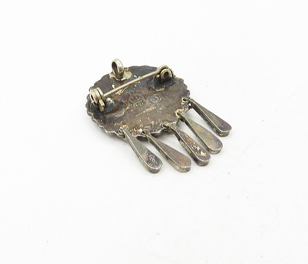YM MEXICO 925 Sterling Silver  Vintage Black Onyx Dangling Brooch Pin  BP3402