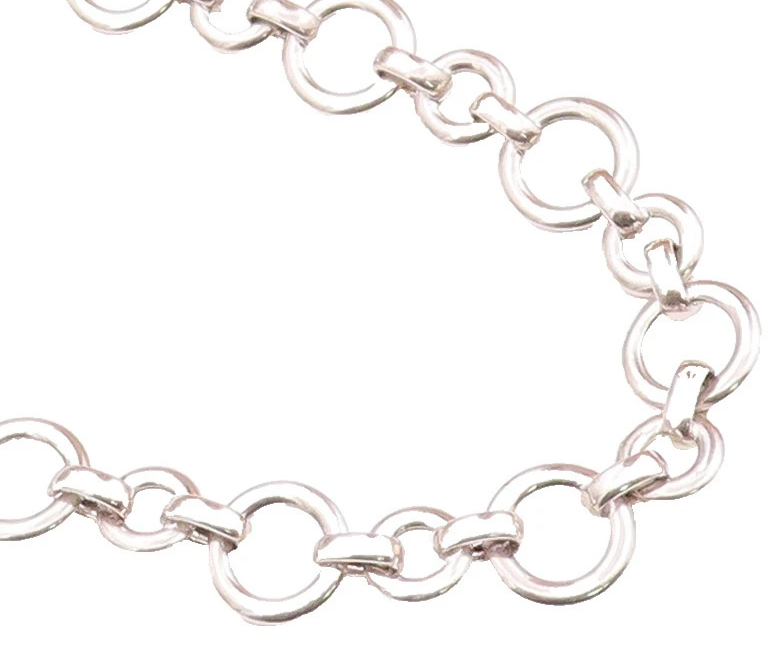 925 Sterling Silver Vintage Necklace Solid Small & Big Rings Linked   NE4270