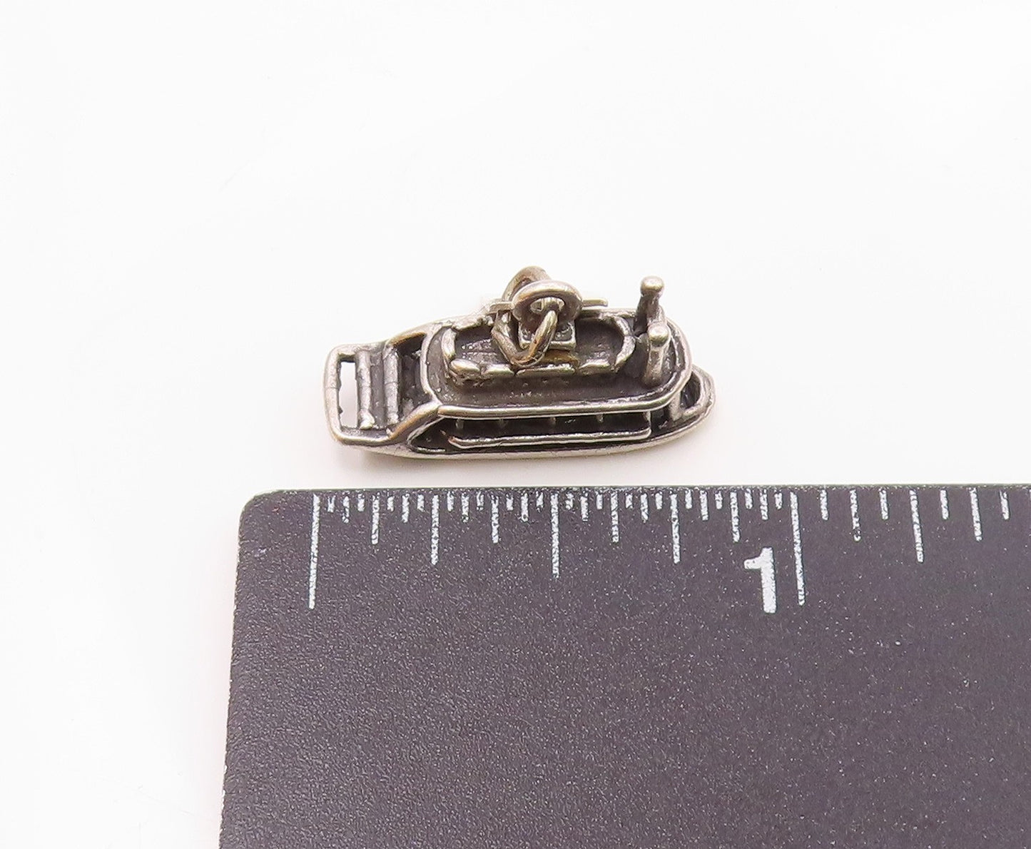 925 Sterling Silver  Vintage Sculpted Steamboat Charm Pendant  PT20413