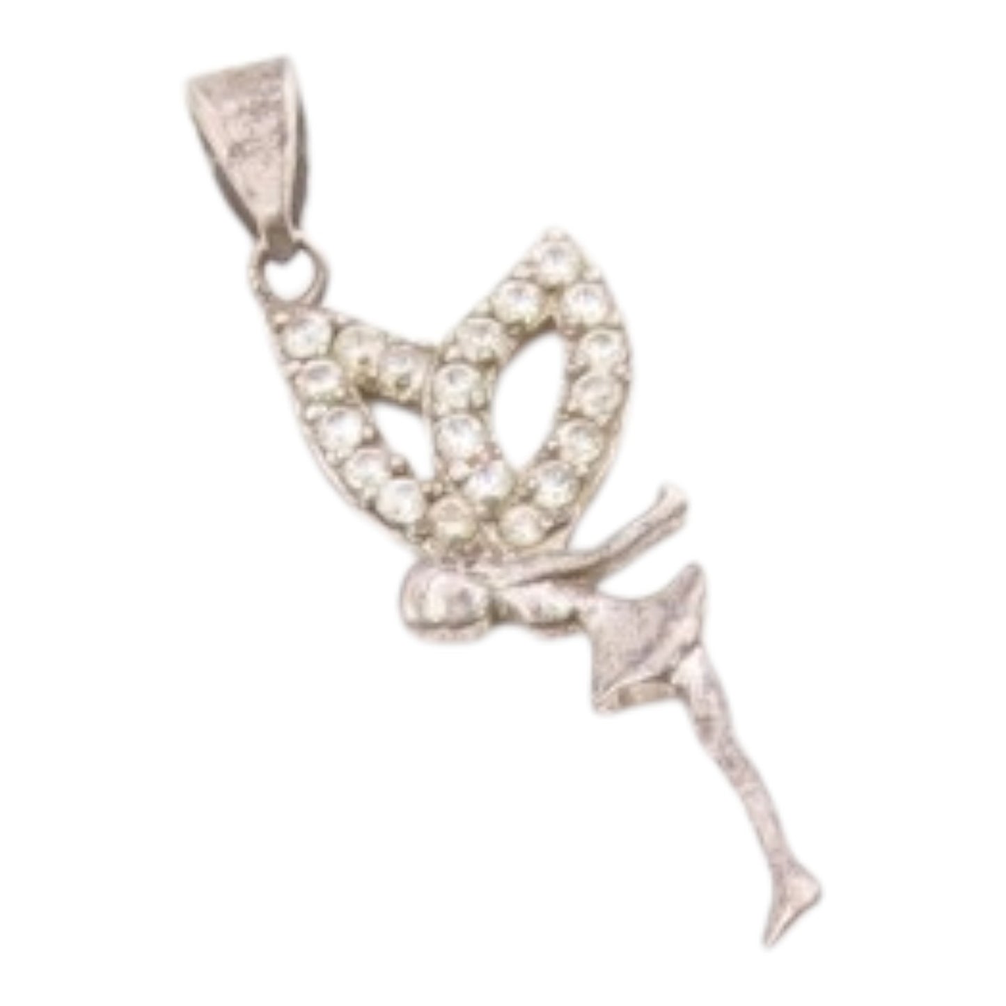 925 Sterling Silver  Vintage Dainty Fairy With Topaz Wings Pendant  PT21106