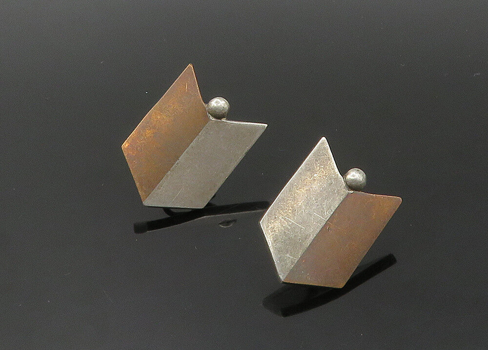 TAXCO 925 Sterling Silver  Vintage Shiny Two Tone Non Pierce Earrings  EG10724