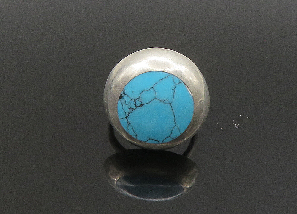 925 Sterling Silver  Vintage Inlaid Turquoise Cocktail Ring Sz 7.5  RG22822
