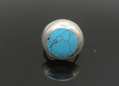 925 Sterling Silver  Vintage Inlaid Turquoise Cocktail Ring Sz 7.5  RG22822