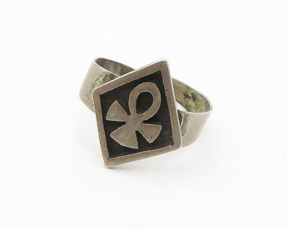 MEXICO 925 Silver  Vintage Egyptian Ankh Oxidized Band Ring Sz 12.5  RG18560