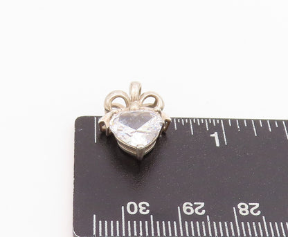 925 Sterling Silver Vintage Pendant Modernist Heart Cut Topaz With Bow  PT24275