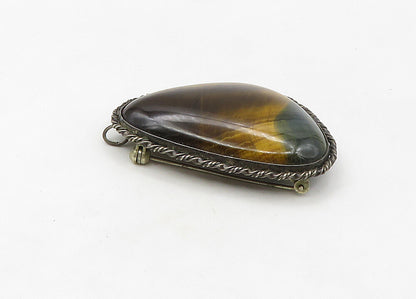925 Sterling Silver  Vintage Cabochon Tiger's Eye Twist Brooch Pin  BP8410