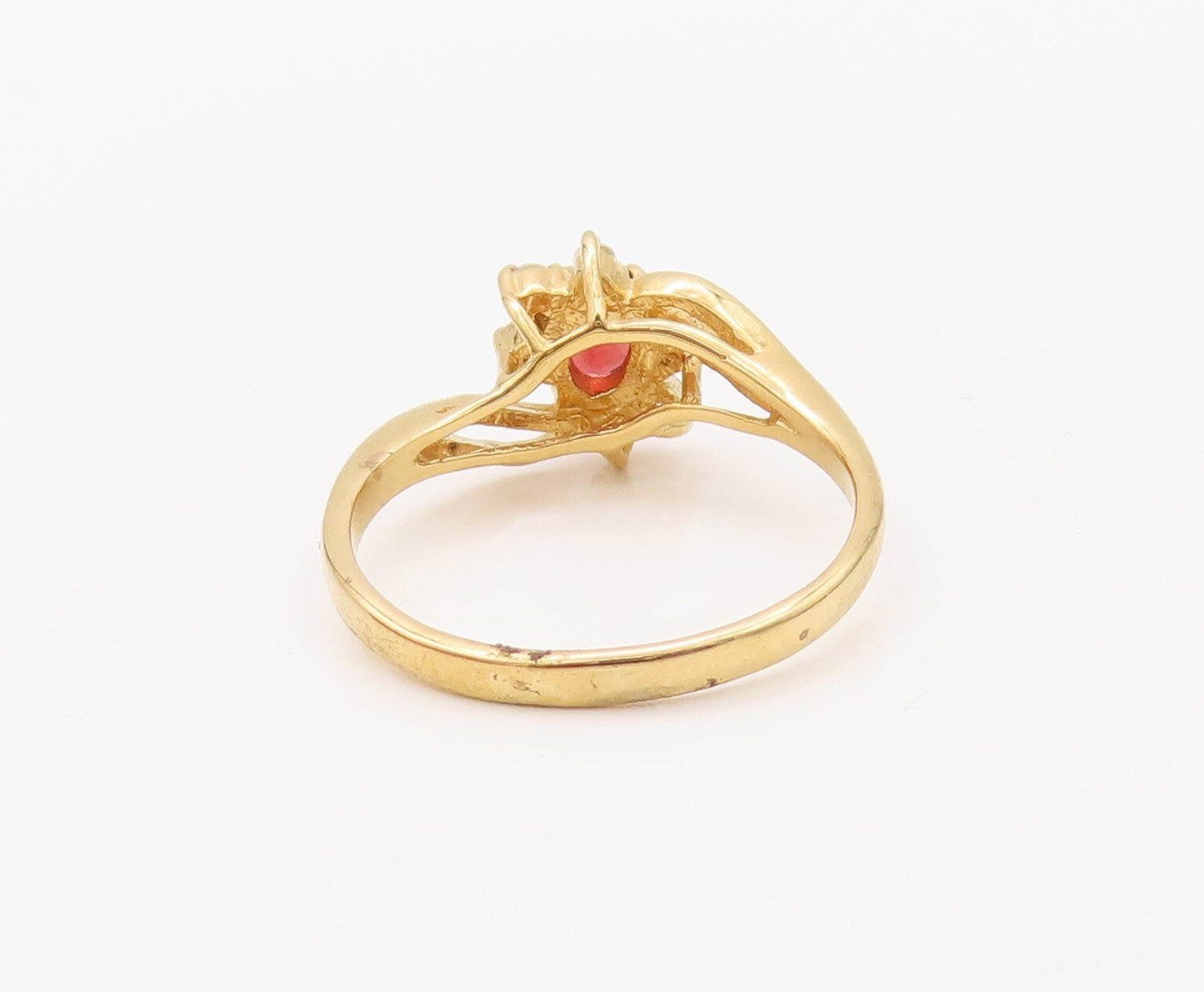 925 Sterling Silver Vintage Ring Gold Plated Floral Garnet & CZ Sz 10.5  RG30776