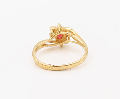 925 Sterling Silver Vintage Ring Gold Plated Floral Garnet & CZ Sz 10.5  RG30776