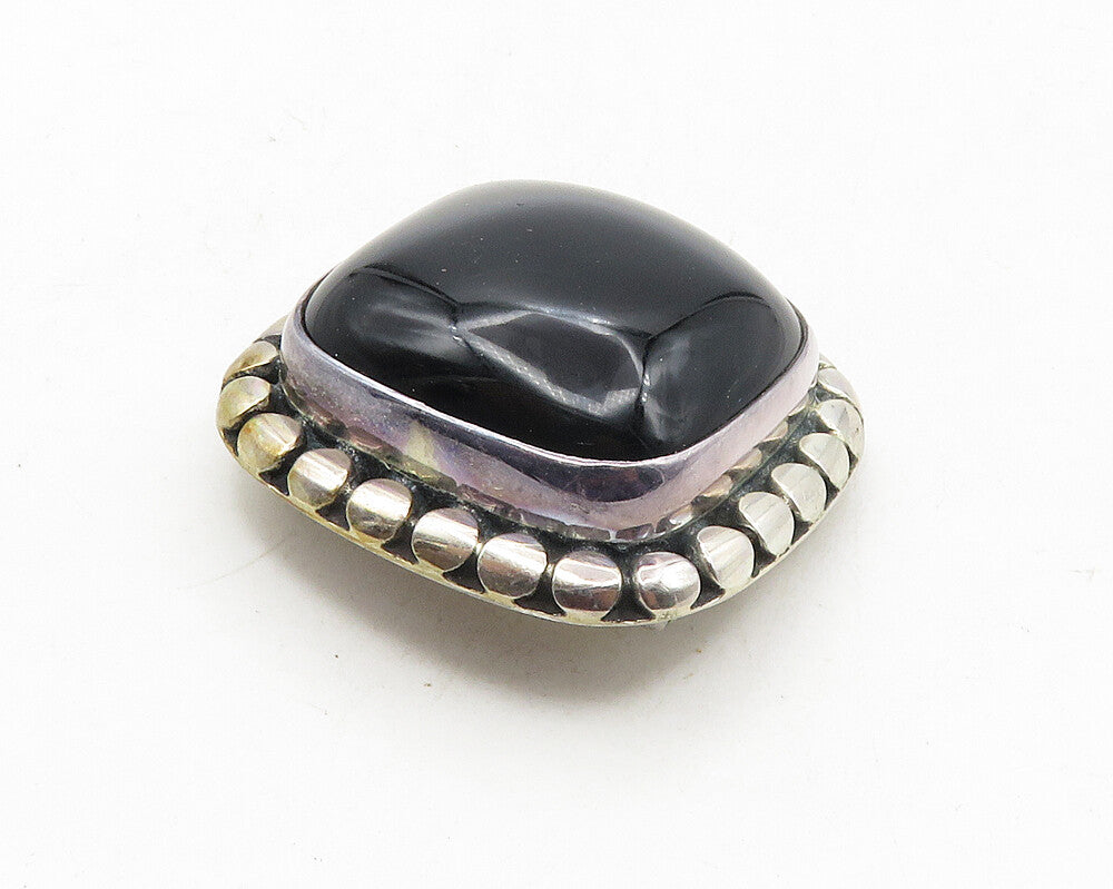 BALI 925 Sterling Silver  Vintage Black Onyx Circle Border Brooch Pin  BP4005