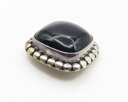 BALI 925 Sterling Silver  Vintage Black Onyx Circle Border Brooch Pin  BP4005