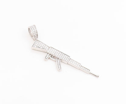 925 Sterling Silver Vintage Pendant Cluster CZ Military AK 47 Rifle Gun  PT25641