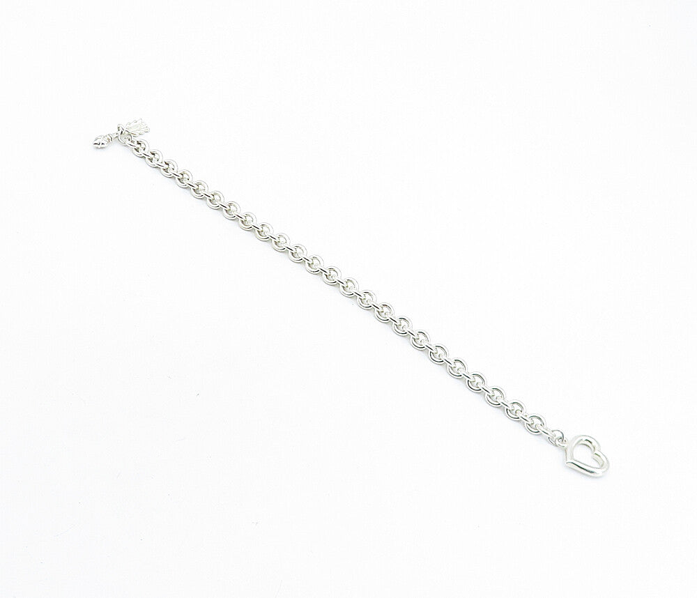 925 Sterling Silver  Love Heart Bow & Arrow Round Link Chain Bracelet  BT2630
