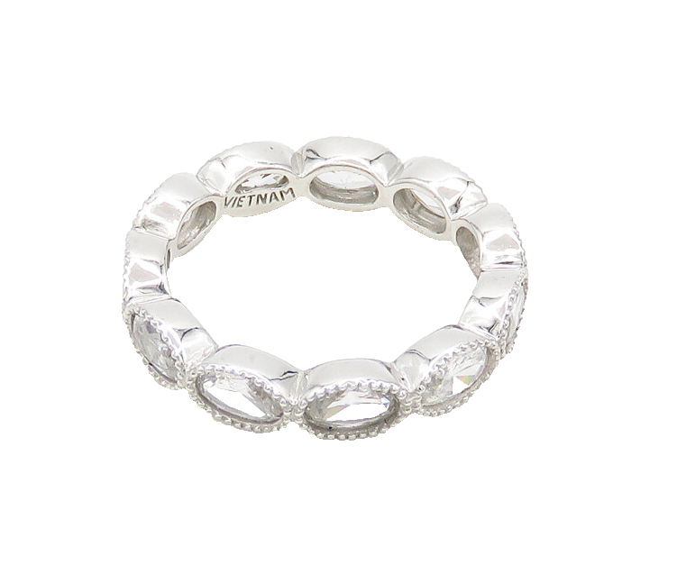 925 Sterling Silver  Vintage Shiny Cubic Zirconia Eternity Ring Sz 6  RG19829