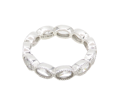 925 Sterling Silver  Vintage Shiny Cubic Zirconia Eternity Ring Sz 6  RG19829