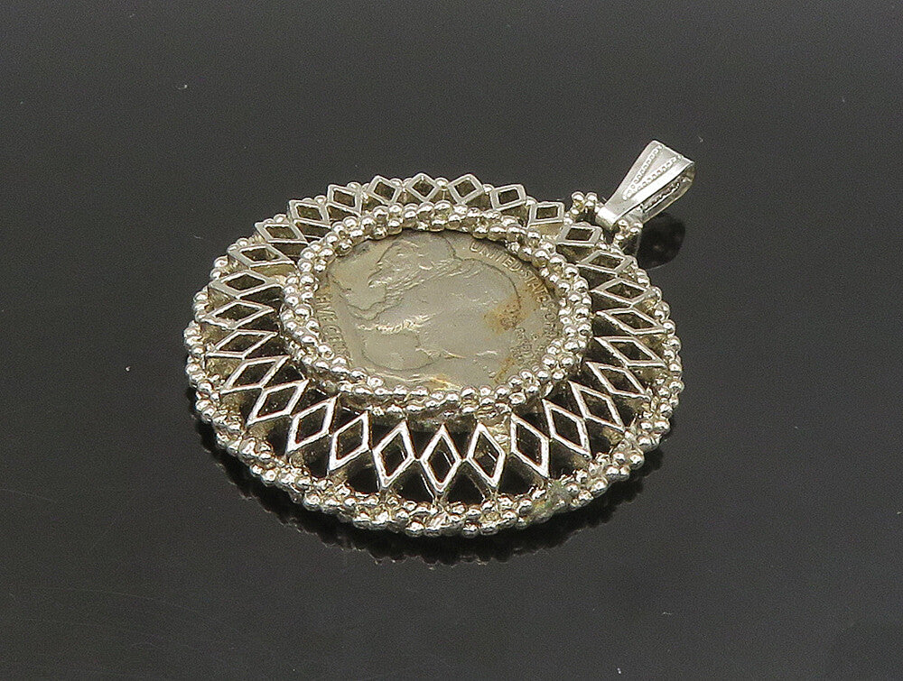 925 Sterling Silver  Vintage Twist Border 1929 Nickel Coin Pendant  PT19583
