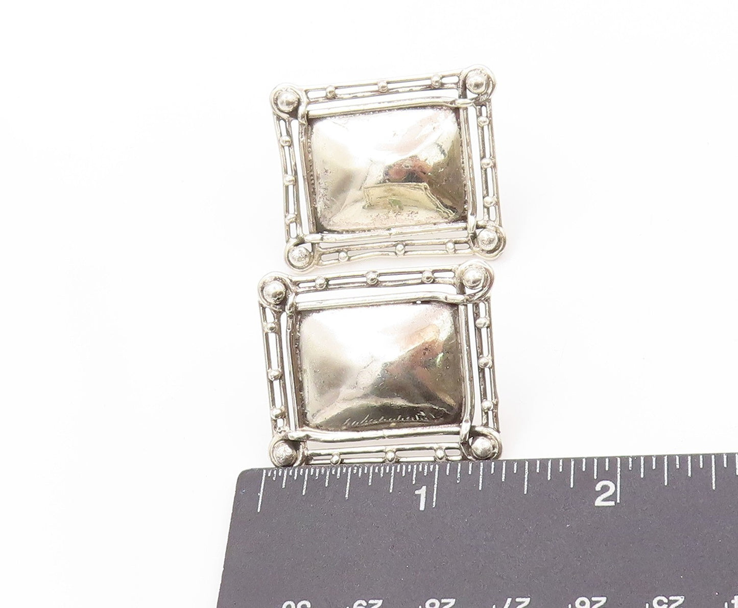 925 Sterling Silver Vintage Earrings PAT AREIAS Brutalist Domed Framed  EG13569