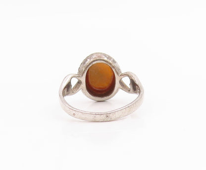 925 Sterling Silver Vintage Ring Tiger's Eye Love Hearts Cut Out  Sz 6  RG33794