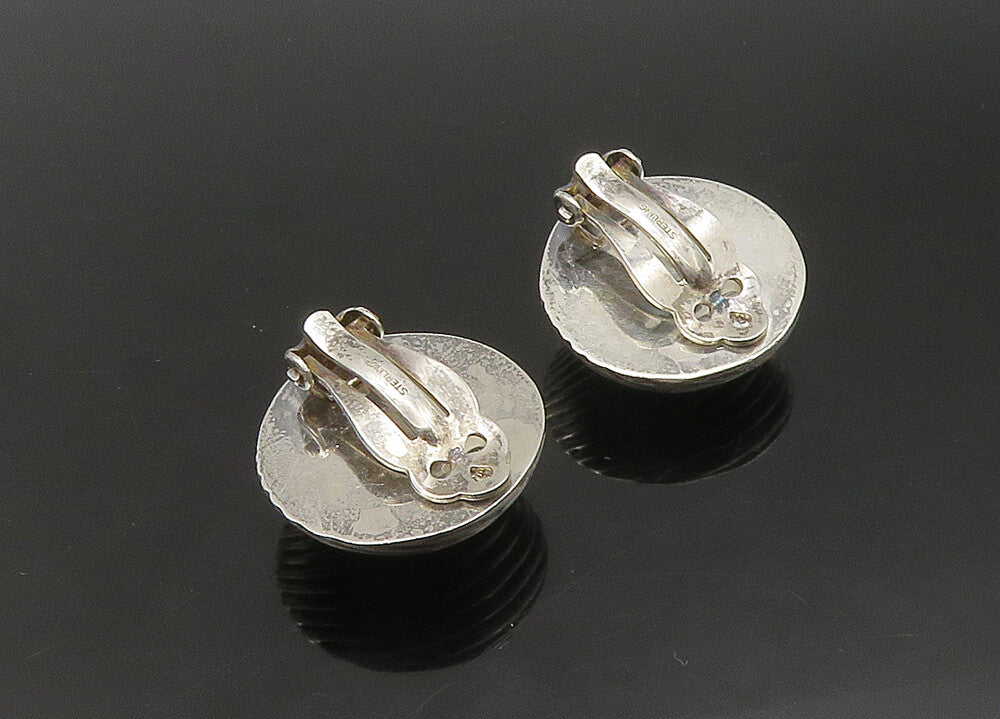 925 Sterling Silver   Vintage Shiny Fluted Dome Non Pierce Earrings  EG11280