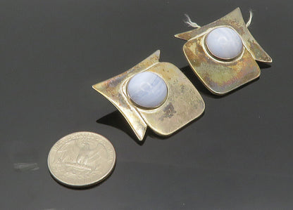 DONNA DALE 925 Silver  Vintage Cabochon Agate Non Pierce Earrings  EG10059