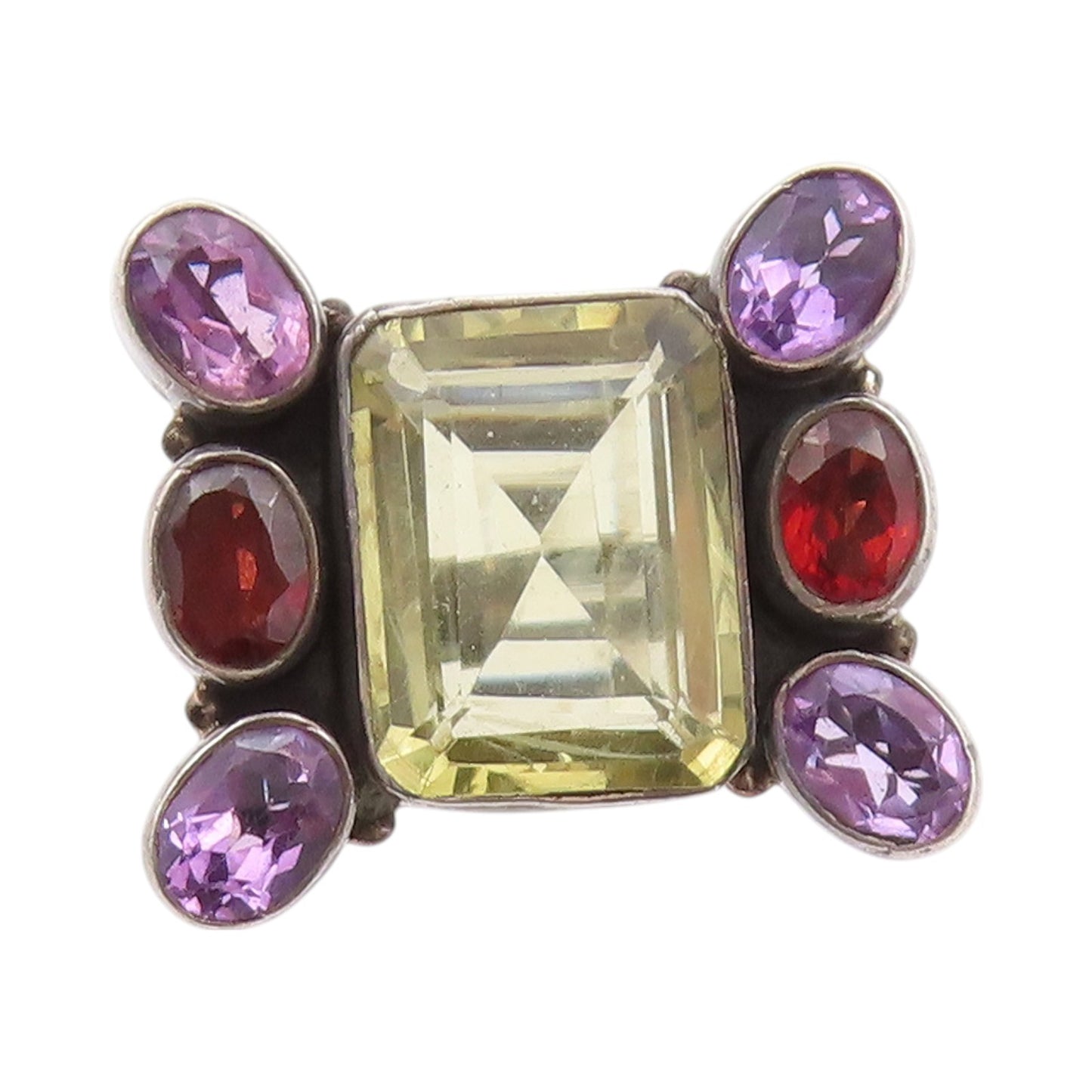 925 Sterling Silver Vintage Ring  Amethyst Garnet Citrine  Sz 8  RG32483