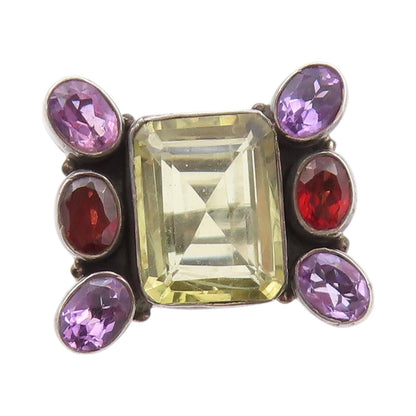 925 Sterling Silver Vintage Ring  Amethyst Garnet Citrine  Sz 8  RG32483