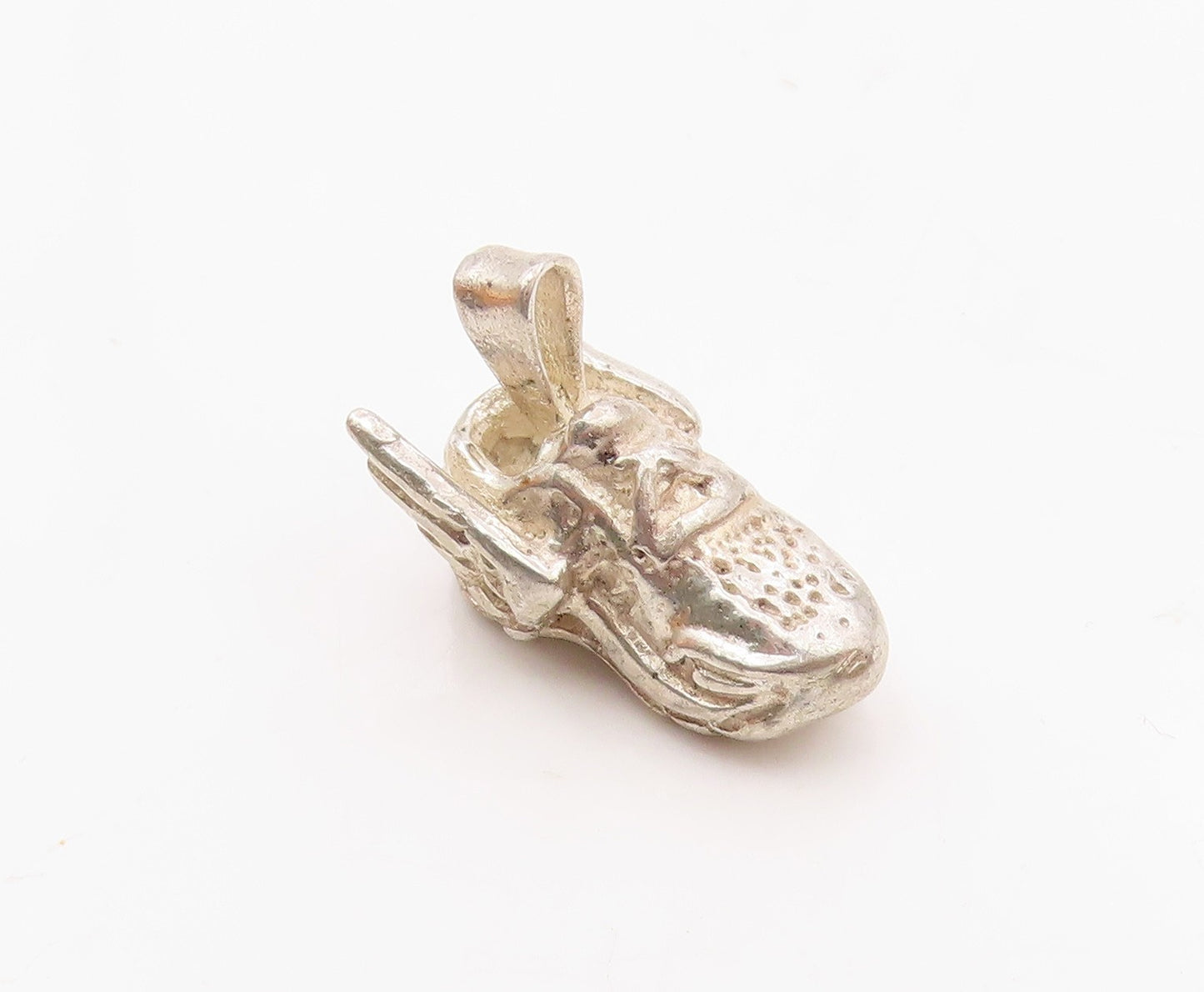 925 Sterling Silver  Vintage Shiny Winged Sneaker Shoe Pendant  PT15215