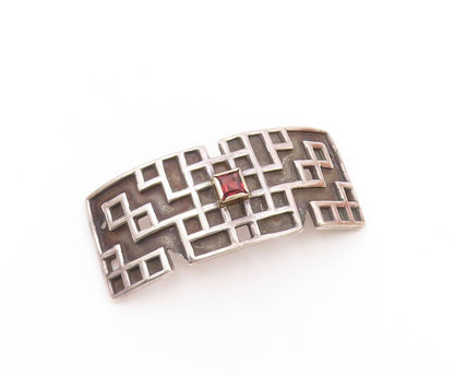 DESIGNER 925 Silver & 14K GOLD  Vintage Square Garnet Dome Pendant  PT20258