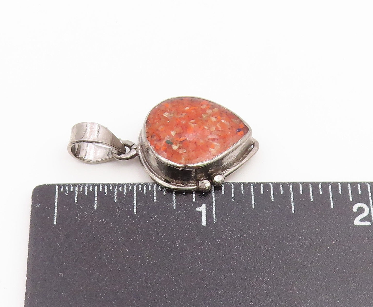 925 Sterling Silver Vintage Pendant Crushed Gemstone Teardrop Charm  PT26593