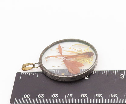 925 Sterling Silver Vintage Pendant Designer Dried Pressed Flowers  PT23335