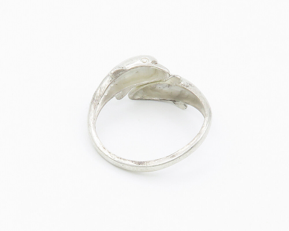 925 Sterling Silver  Vintage Shiny Dolphin Bypass Band Ring Sz 8.5  RG14933
