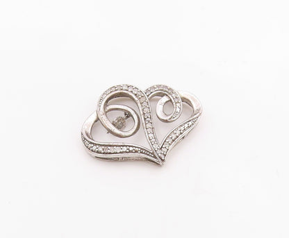 925 Sterling Silver  Vintage Genuine Diamonds Double Heart Pendant  PT19811